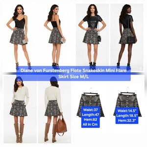 Diane von Furstenberg Flote Snakeskin Mini Flare Skirt Size M/L